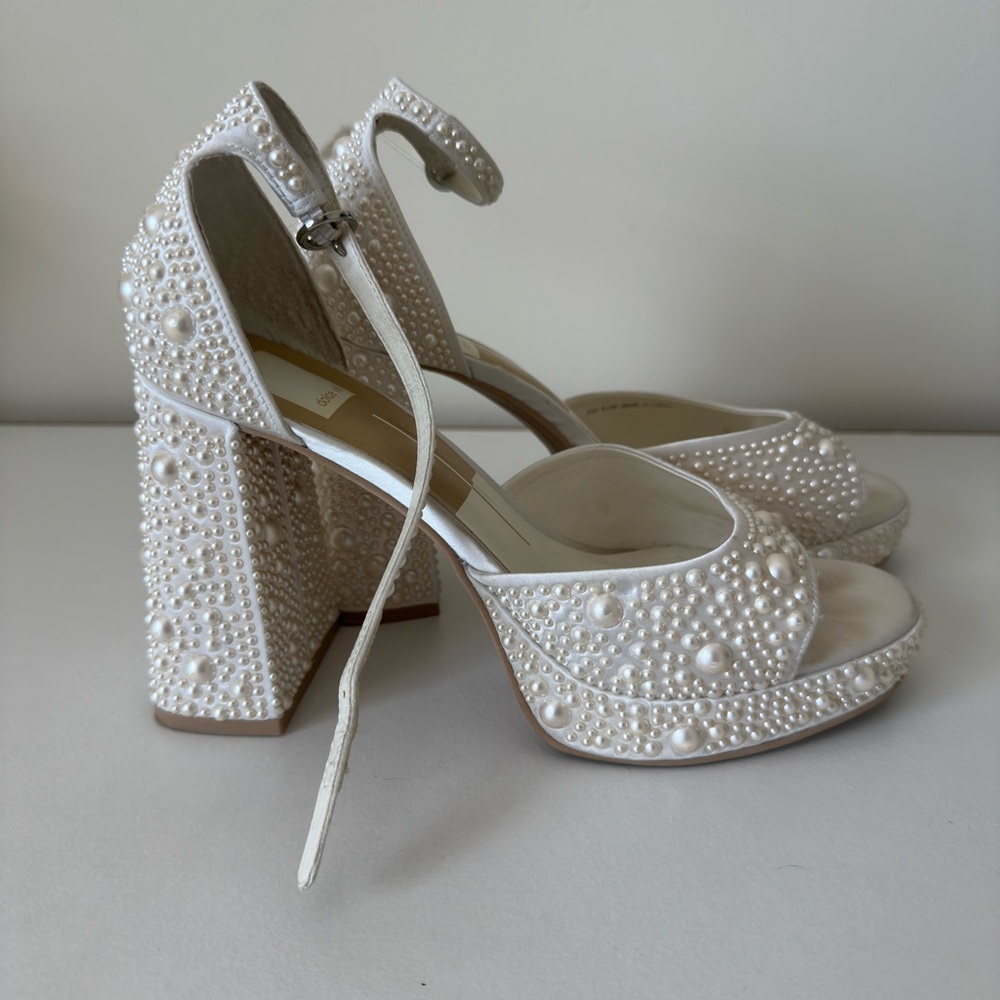 PANDRO PEARL WIDE HEELS TRUE WHITE SATIN